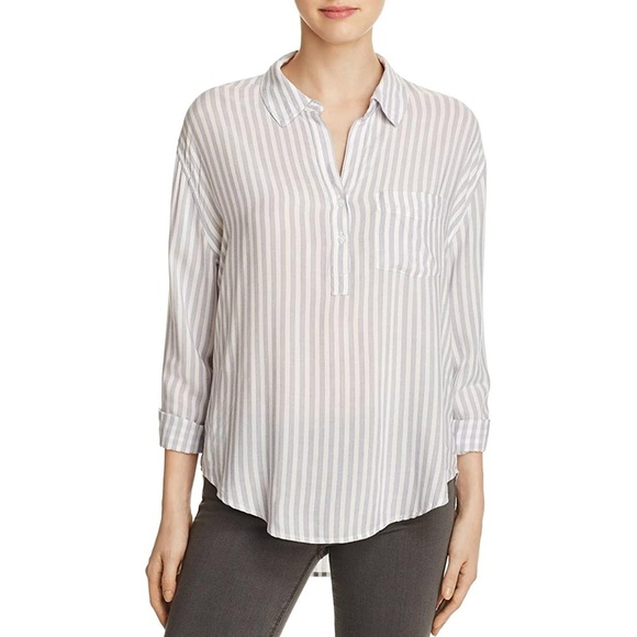 Rails Elle Collared LongSleeve Pullover Sage/White - Picture 1 of 5